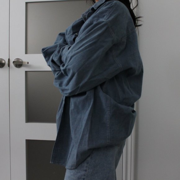 Oversized Blue Men's Button Down - Picture 3 of 6